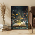 Fireflies Book Art Print: Enchanted Reading Nook Fantasy Illustration