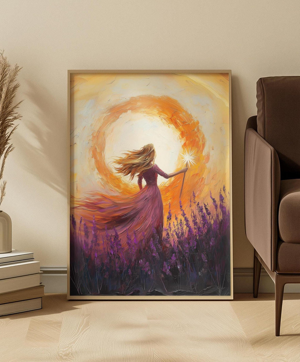 Wicked's Glinda Art Print: Golden Light Sorceress, Lavender Field Sunset