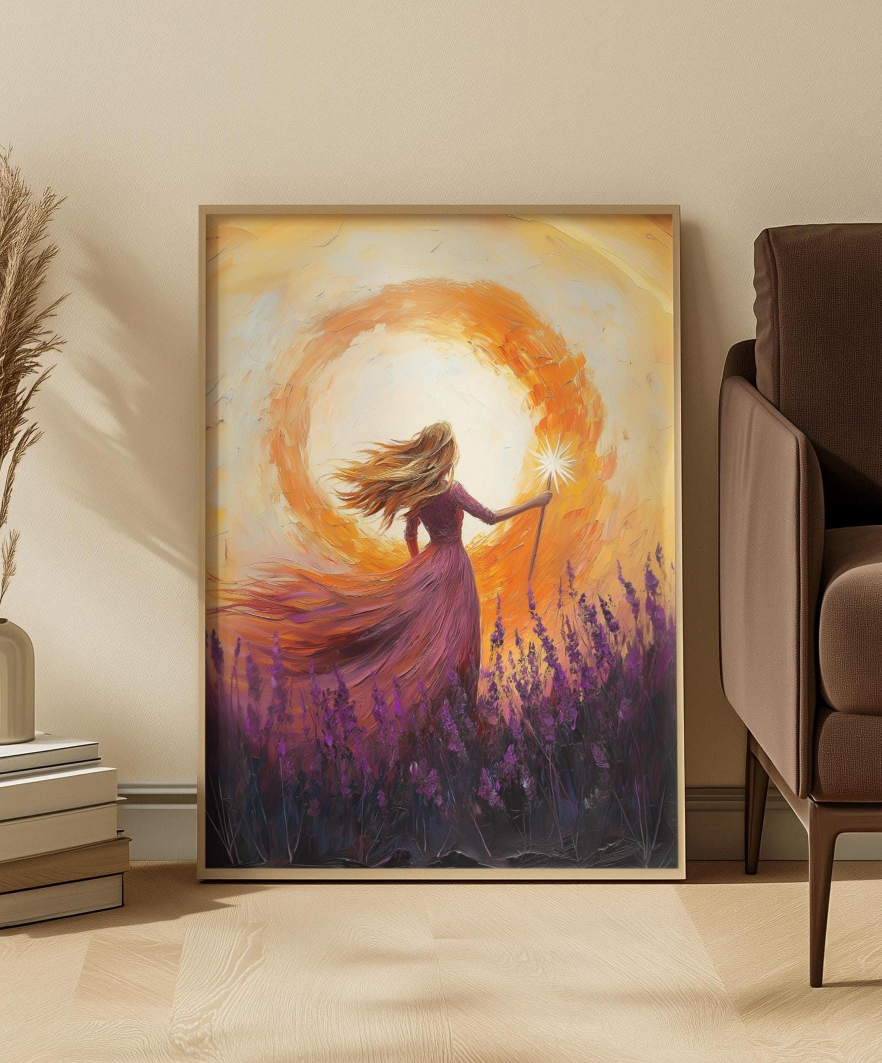 Wicked's Glinda Art Print: Golden Light Sorceress, Lavender Field Sunset