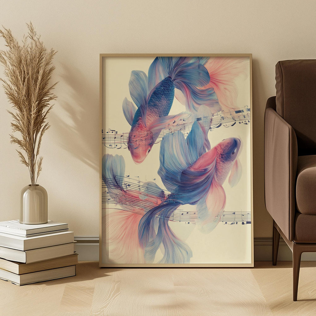 Koi Fish & Music Notes Art Print: Pastel Music Flow Harmony