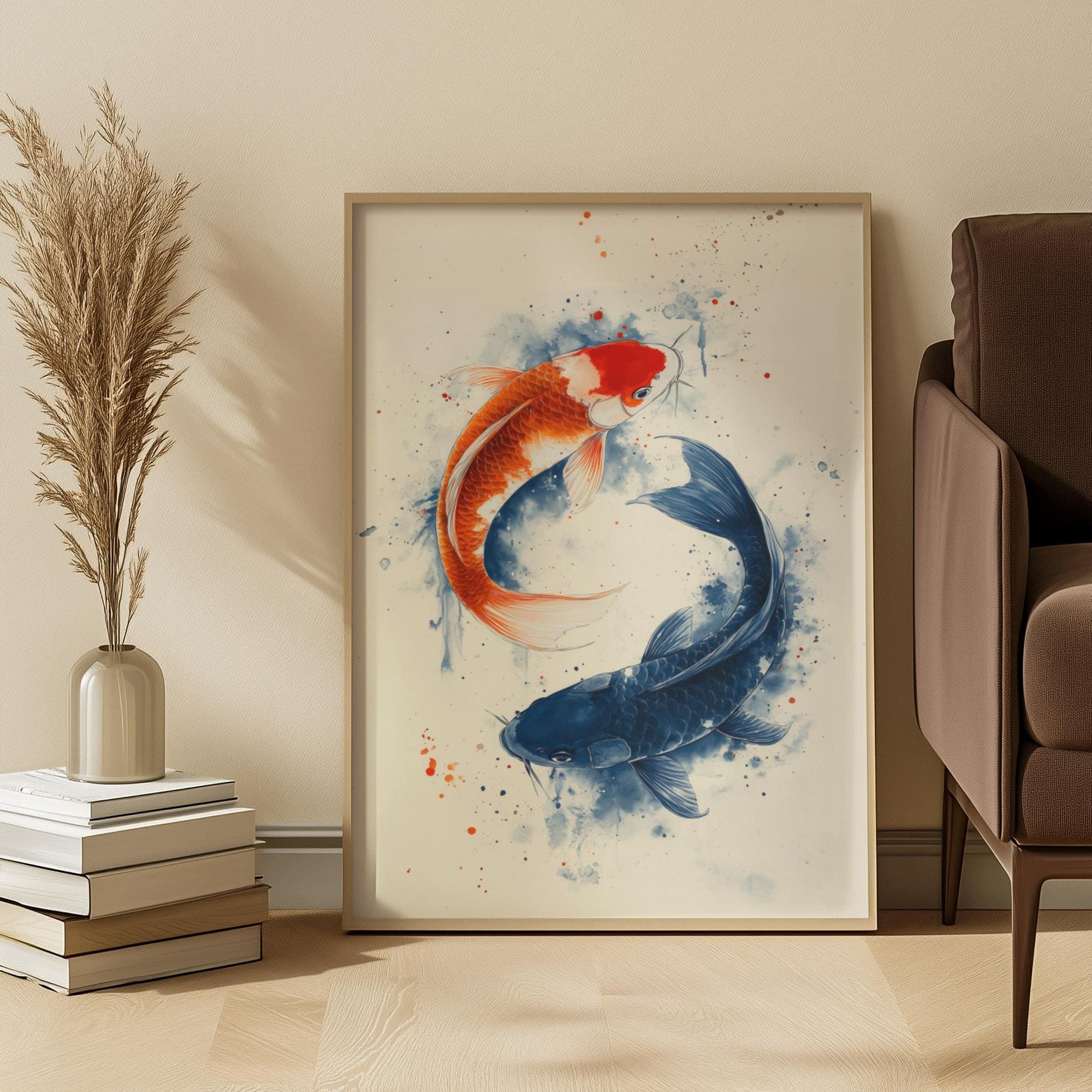 Yin Yang Koi Fish Art Print: Japanese Zen Decor, Meditation Gift