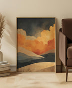 Abstract Desert Landscape Art Print: Golden Mountains, Starry Sky