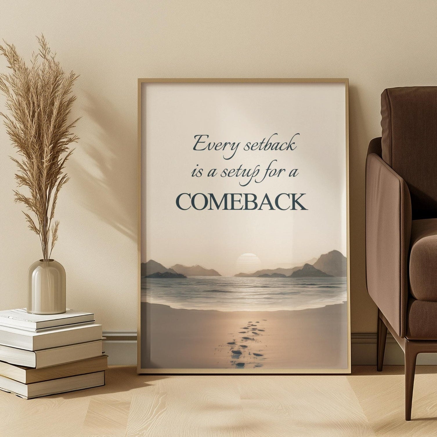 Motivational Beach Sunset Print: Every Setback Is A Setup