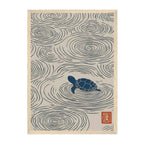 Japanese turtle wall art print with ripple pattern, minimal Japandi ocean decor