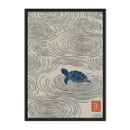 Japanese turtle wall art print with ripple pattern, minimal Japandi ocean decor
