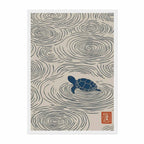Japanese turtle wall art print with ripple pattern, minimal Japandi ocean decor