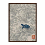 Japanese turtle wall art print with ripple pattern, minimal Japandi ocean decor