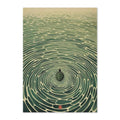 A square art print featuring a Japanese-style illustration of concentric ripples in green and beige water, with a small black ornament at the center and a tiny red seal near the bottom.