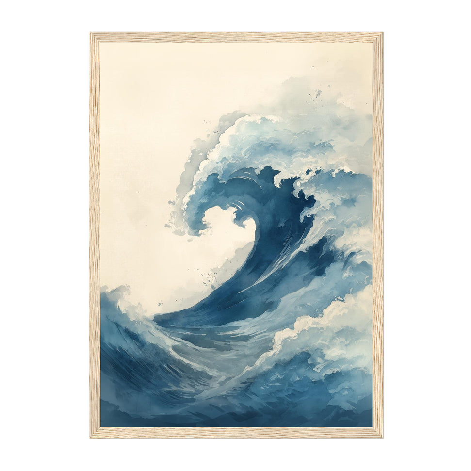 Japanese Wave Art Print: Blue Ocean Calm Minimal Seascape Scene