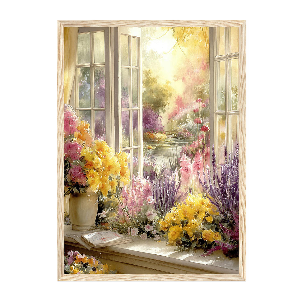 English Country Garden Window Print: Cottagecore Floral Wall Art