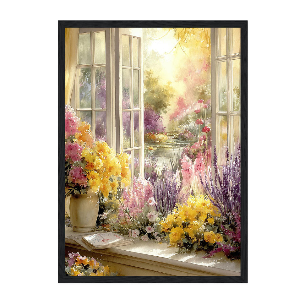 English Country Garden Window Print: Cottagecore Floral Wall Art
