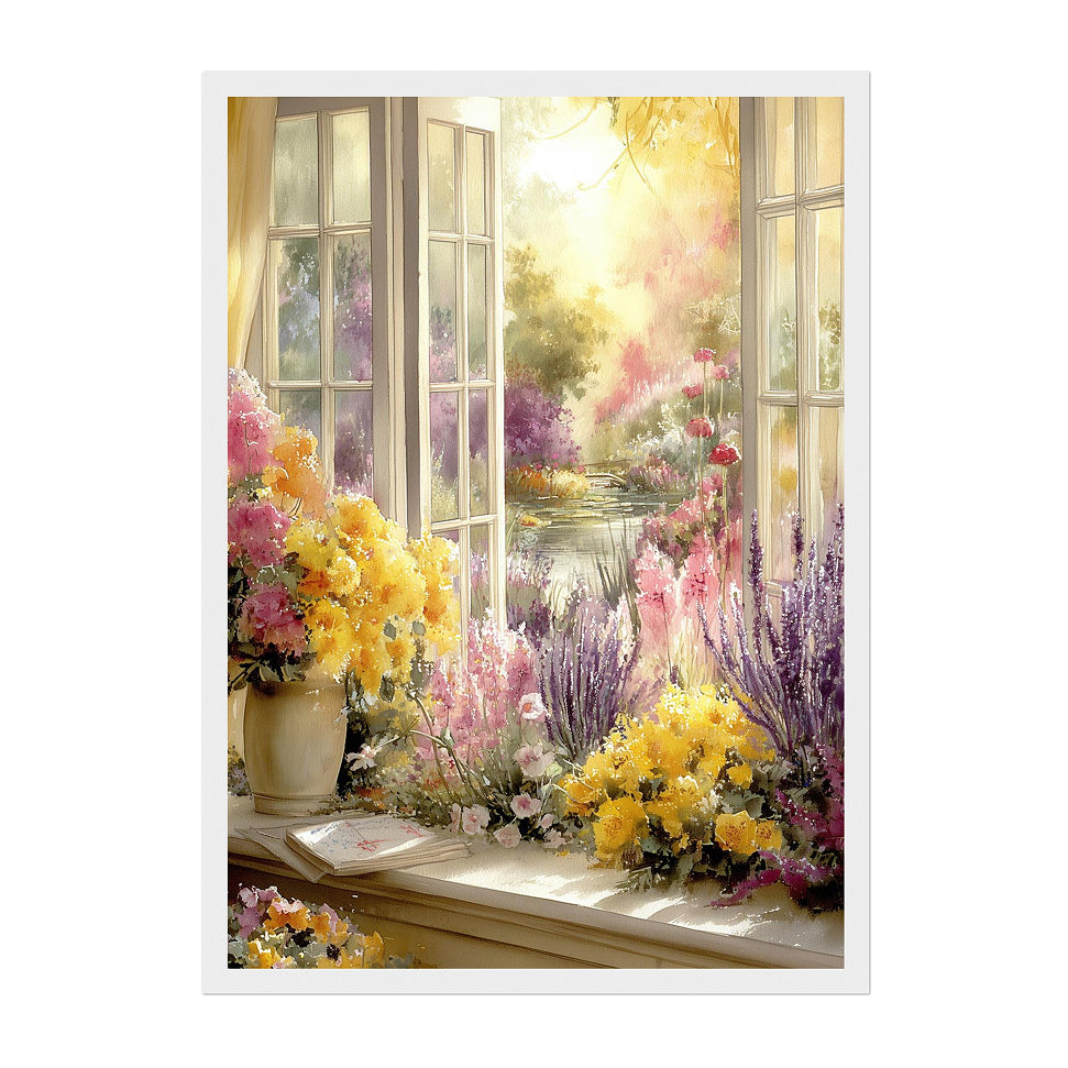 English Country Garden Window Print: Cottagecore Floral Wall Art