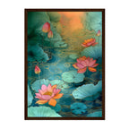 Lotus Pond Art Print: Teal Pink Serene Water Garden Scene