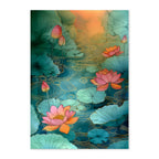 Lotus Pond Art Print: Teal Pink Serene Water Garden Scene