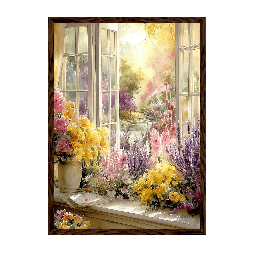 English Country Garden Window Print: Cottagecore Floral Wall Art