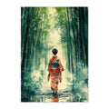 Japanese Watercolor Kimono Art Print: Emerald Tranquil Arashiyama Bamboo Scene