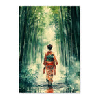 Japanese Watercolor Kimono Art Print: Emerald Tranquil Arashiyama Bamboo Scene