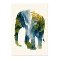 Watercolor Elephant Silhouette Art Print: Blue Green Forest Landscape