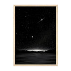 Minimalist Night Sky Print: Black and White Starry Mountain Horizon