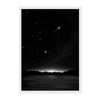 Minimalist Night Sky Print: Black and White Starry Mountain Horizon