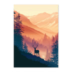 Deer in Misty Forest Art Print: Cabin Lodge Wall Decor