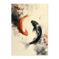 Japanese Ink Koi Fish Art Print: Red Black Calm Balance Water Scene