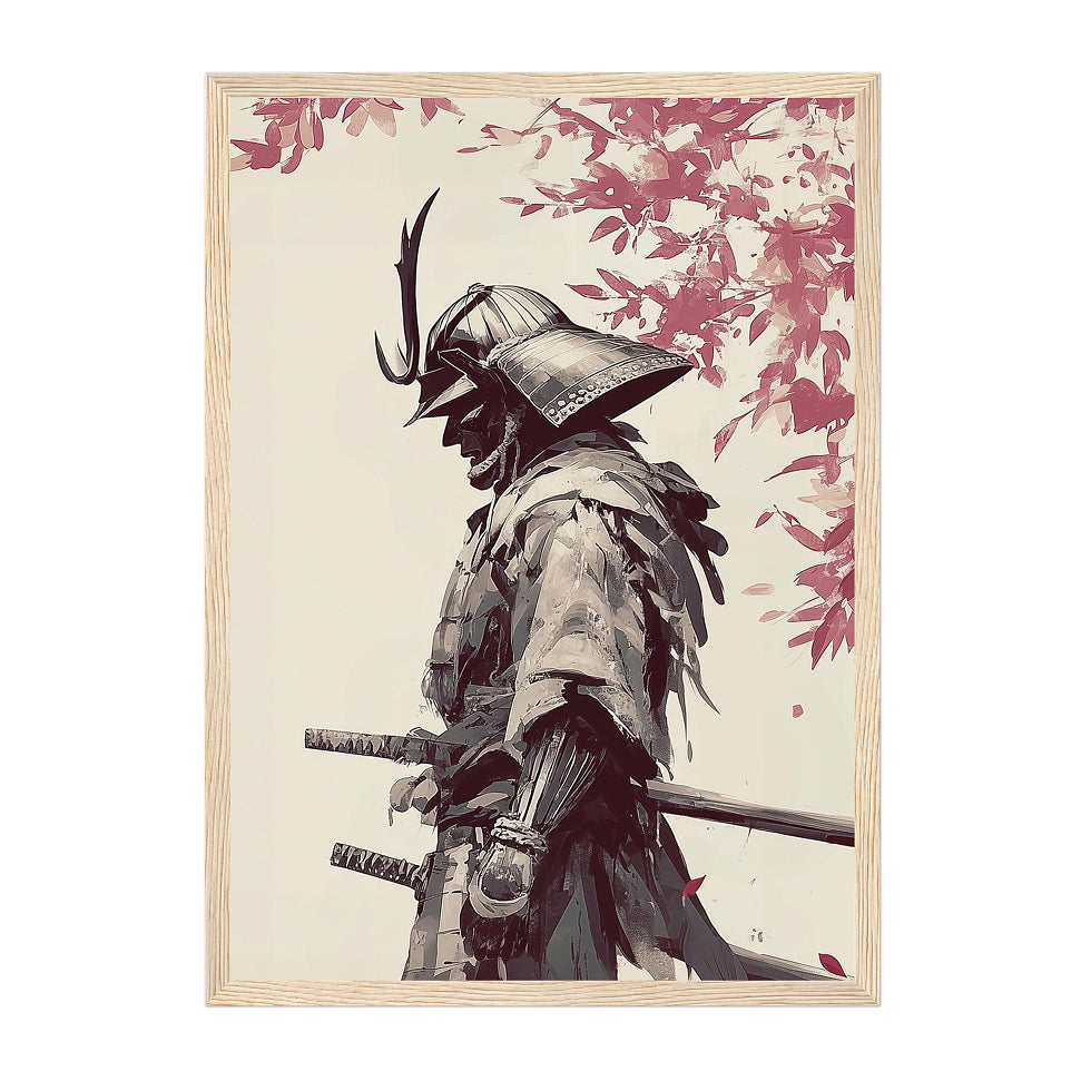 Japanese Samurai Art Print: Minimalist Ink Painting, Zen Wall Decor