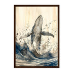 Ink Wash Humpback Whale Art Print: Blue Black Minimal Ocean Splash Scene