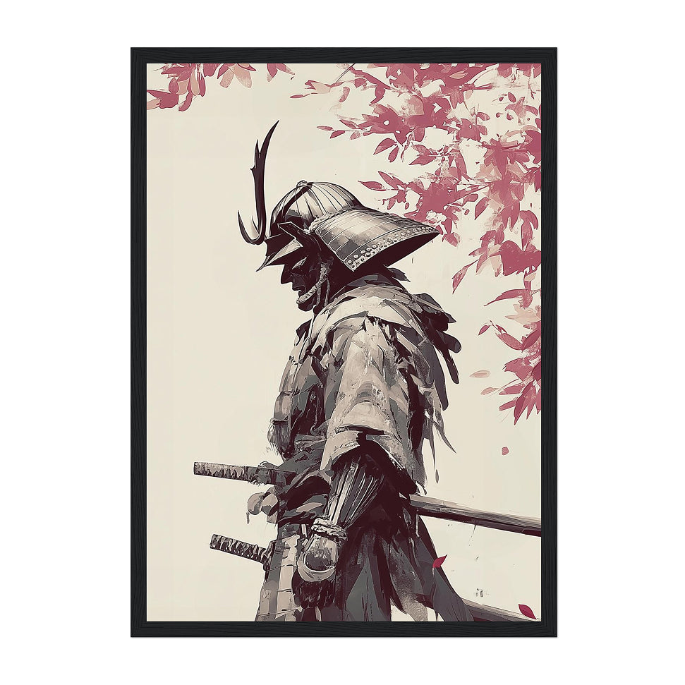 Japanese Samurai Art Print: Minimalist Ink Painting, Zen Wall Decor