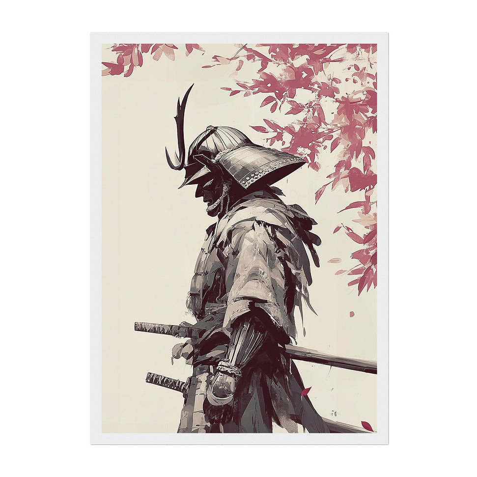 Japanese Samurai Art Print: Minimalist Ink Painting, Zen Wall Decor