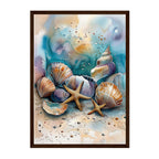 Watercolor Seashell Art Print: Teal Coastal Soft Beach Still Life Scene
