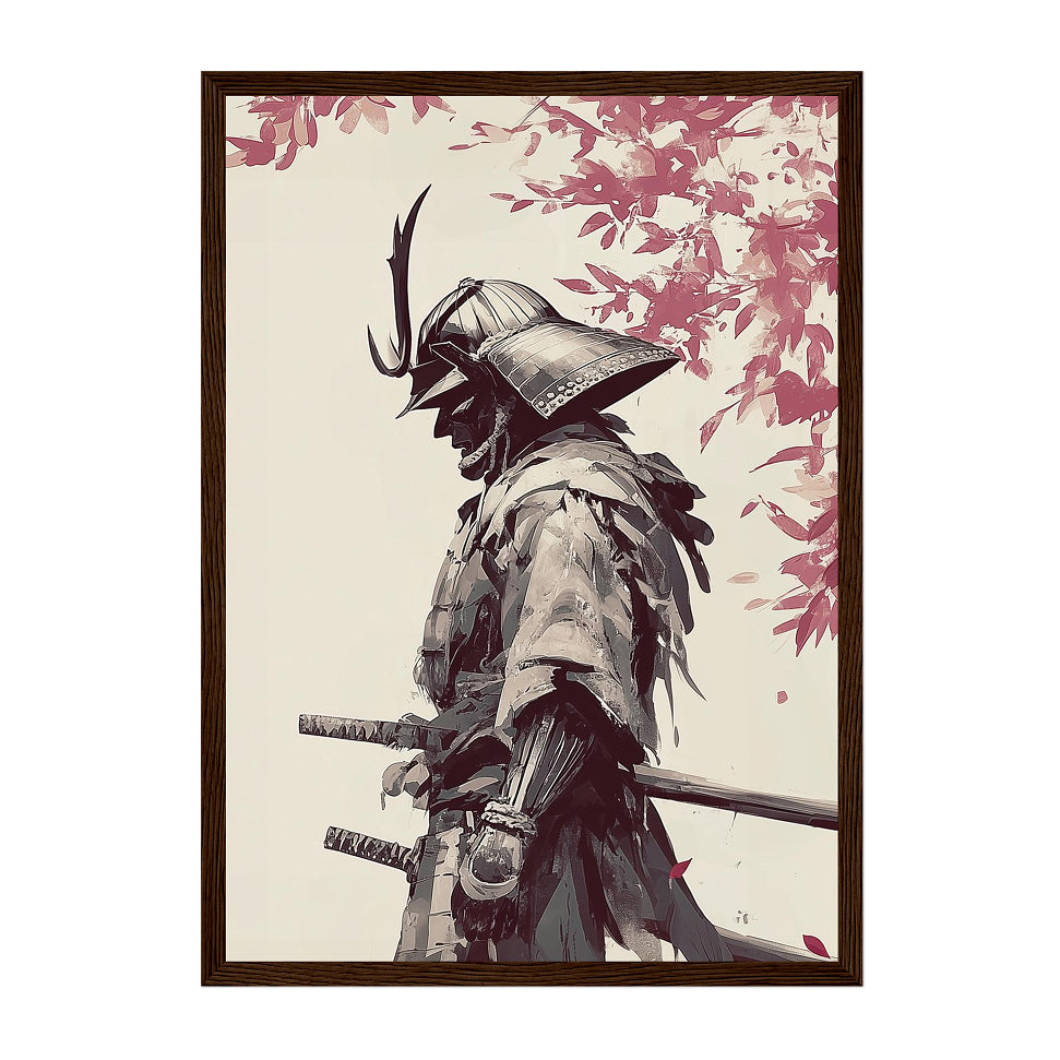 Japanese Samurai Art Print: Minimalist Ink Painting, Zen Wall Decor