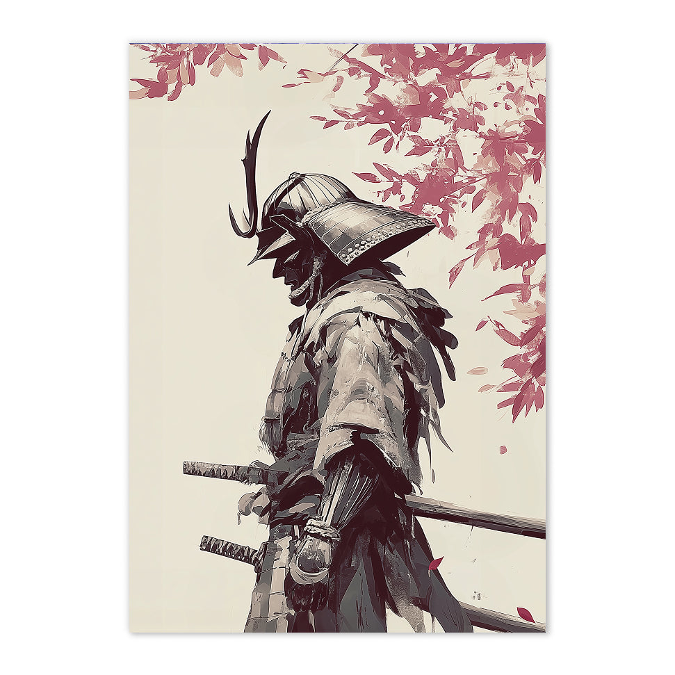 Japanese Samurai Art Print: Minimalist Ink Painting, Zen Wall Decor