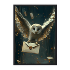 Hogwarts Letter Owl Art Print: Enchanted Midnight Flight With Golden Glow And Wizarding Fantasy Mood
