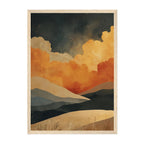 Abstract Desert Landscape Art Print: Golden Mountains, Starry Sky