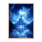 Fantasy Moonlit Castle Art Print: Blue Dreamy Night Reflection