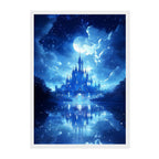 Fantasy Moonlit Castle Art Print: Blue Dreamy Night Reflection