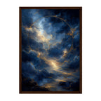 Abstract Cosmic Sky Art Print: Blue Clouds and Golden Light in Celestial Dreamscape