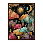Gemstone Crystal Cloud Art Print: Jewel-Tone Gold Moon Star Dreamscape