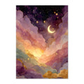 Celestial Crescent Moon Art Print: Pink Gold Dreamy Cloud Night Sky