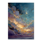 Celestial Alcohol Ink Cloudscape Art Print: Blue Gold Luminous Night Sky