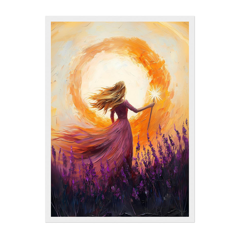 Wicked's Glinda Art Print: Golden Light Sorceress, Lavender Field Sunset