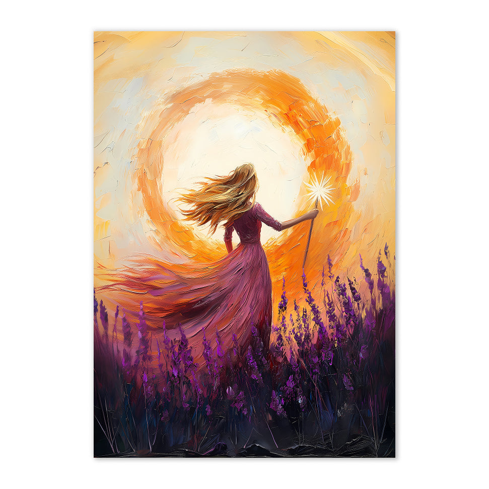 Wicked's Glinda Art Print: Golden Light Sorceress, Lavender Field Sunset