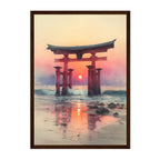 Japanese Torii Gate Art Print: Sunset Reflection Seascape in Warm Pastel Tones