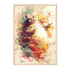 Framed artwork of a colorful abstract illustration of a Totoro creature with abstract background with a wooden frame