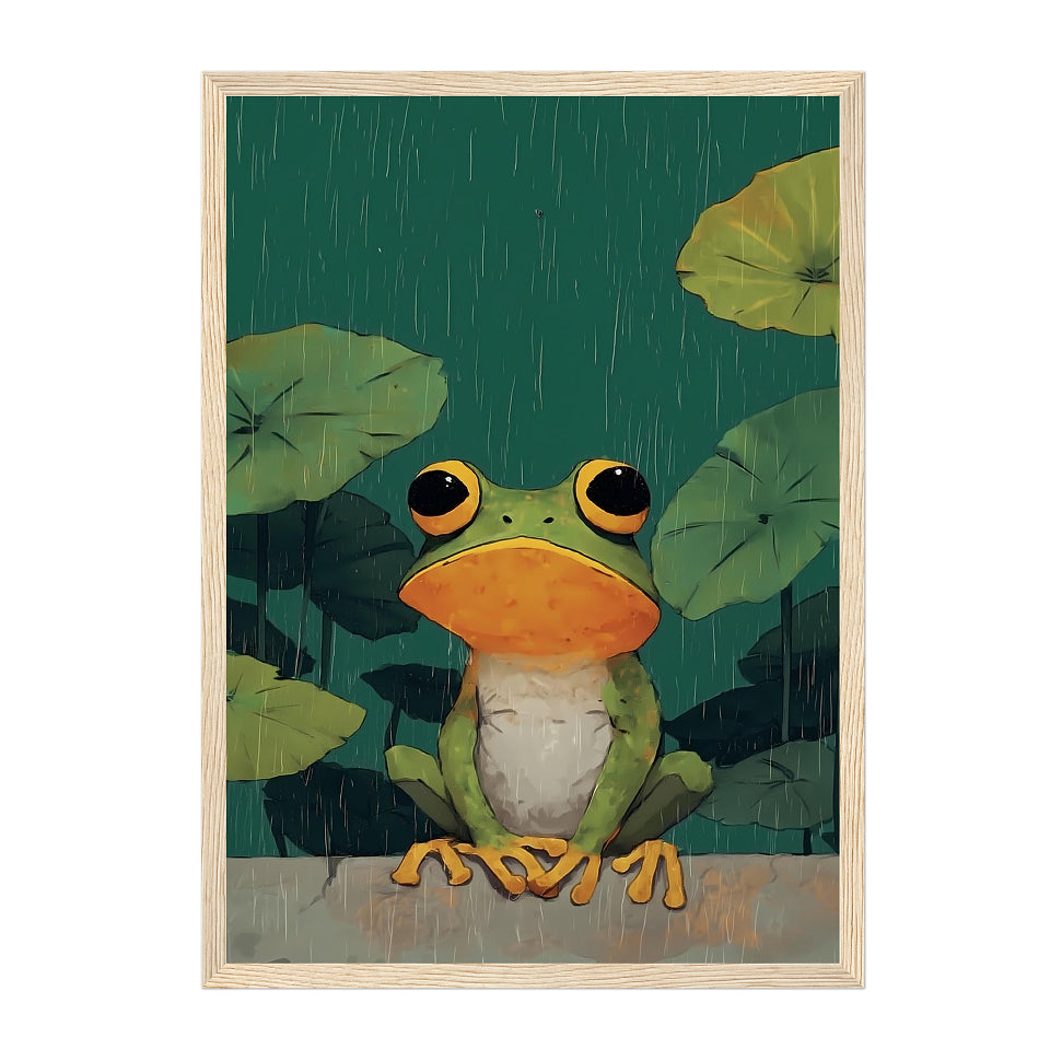 Whimsical Tree Frog Art Print: Rainy Day Cottagecore Wall Decor