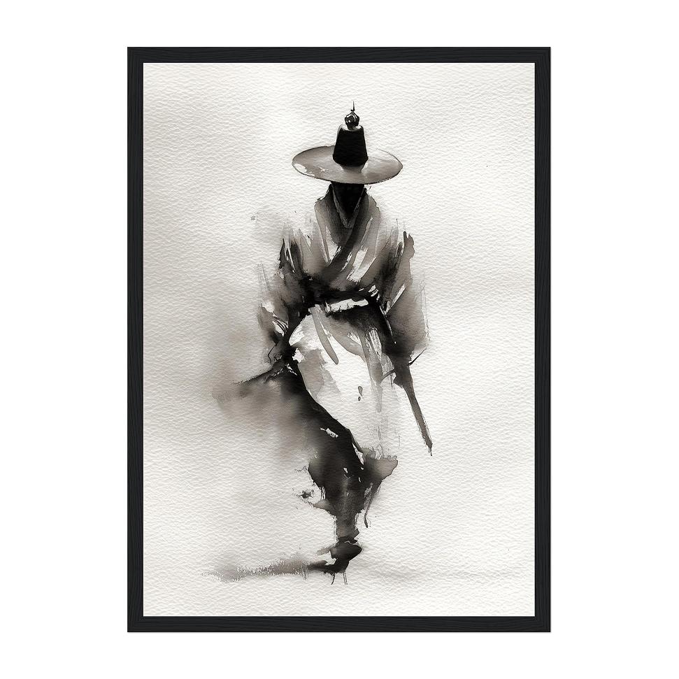 Korean Ink Wash Wall Art Print Traditional Hanbok Man Calligraphy Style Painting Asian Decor Gift for Him Minimalist Home Study Office