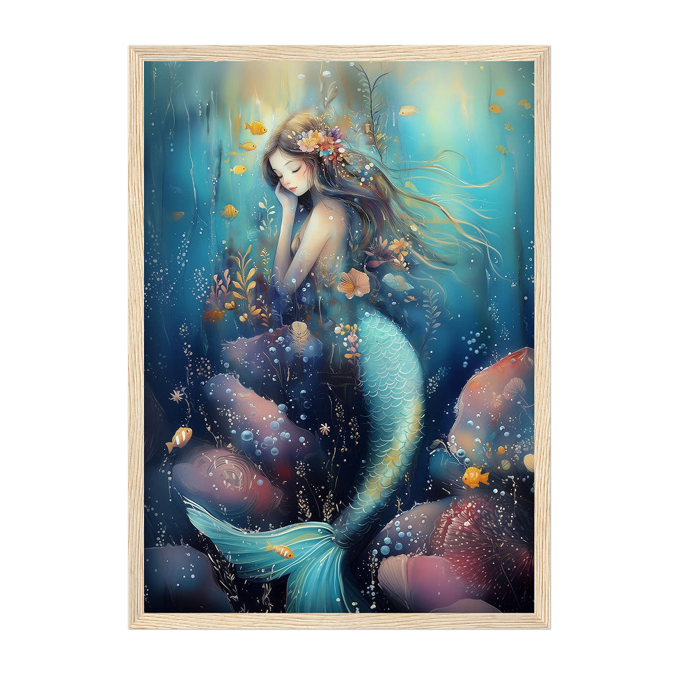 Fantasy Mermaid Art Print: Dreamy Teal Underwater Fairy Tale Portrait