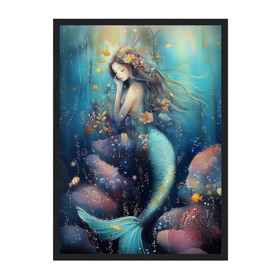 Fantasy Mermaid Art Print: Dreamy Teal Underwater Fairy Tale Portrait