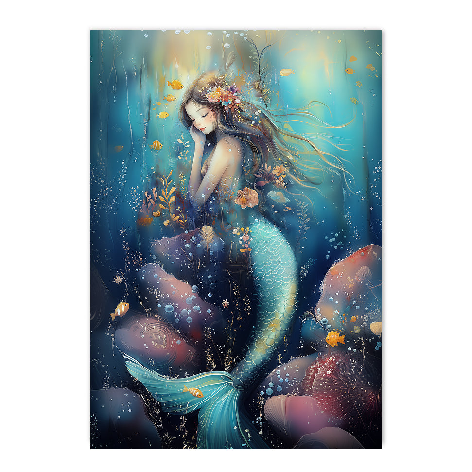 Fantasy Mermaid Art Print: Dreamy Teal Underwater Fairy Tale Portrait